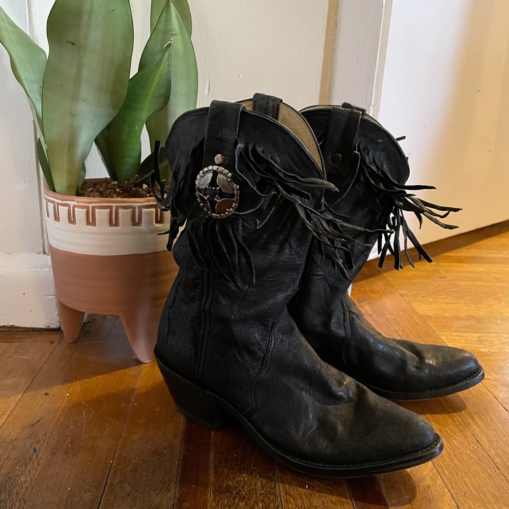 SOLD Vintage Black Fringe Cowgirl Boots